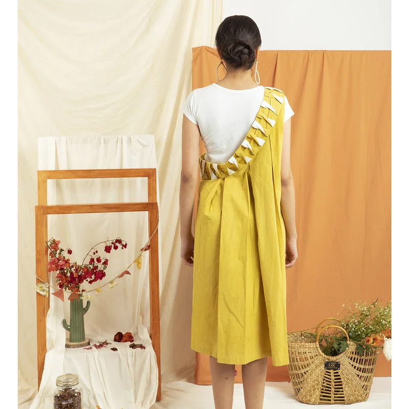 Cotton Knee Length Tunic Dress | Yellow