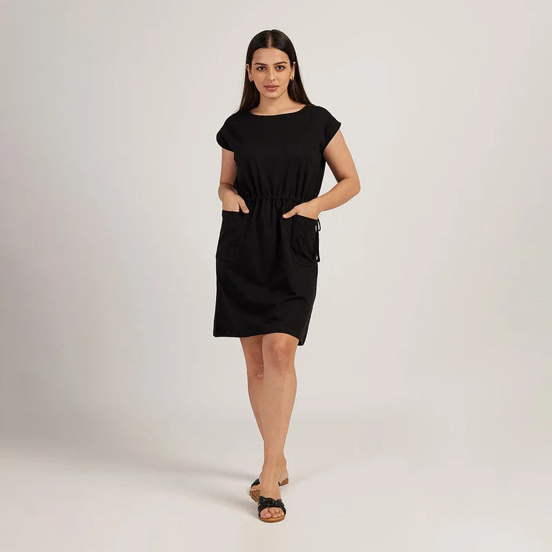 Black Linen Dress for Women | Drawstring | Relax-Fit