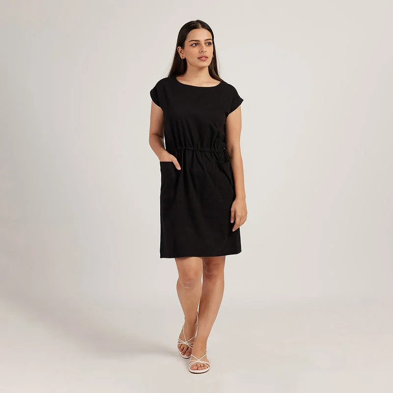 Black Linen Dress for Women | Drawstring | Relax-Fit