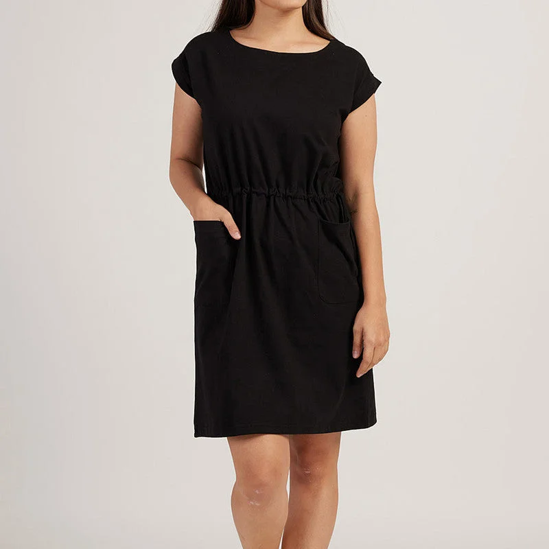 Black Linen Dress for Women | Drawstring | Relax-Fit