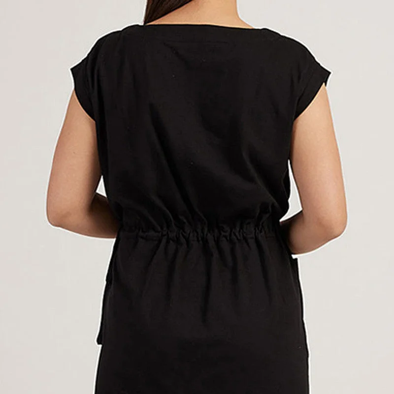 Black Linen Dress for Women | Drawstring | Relax-Fit