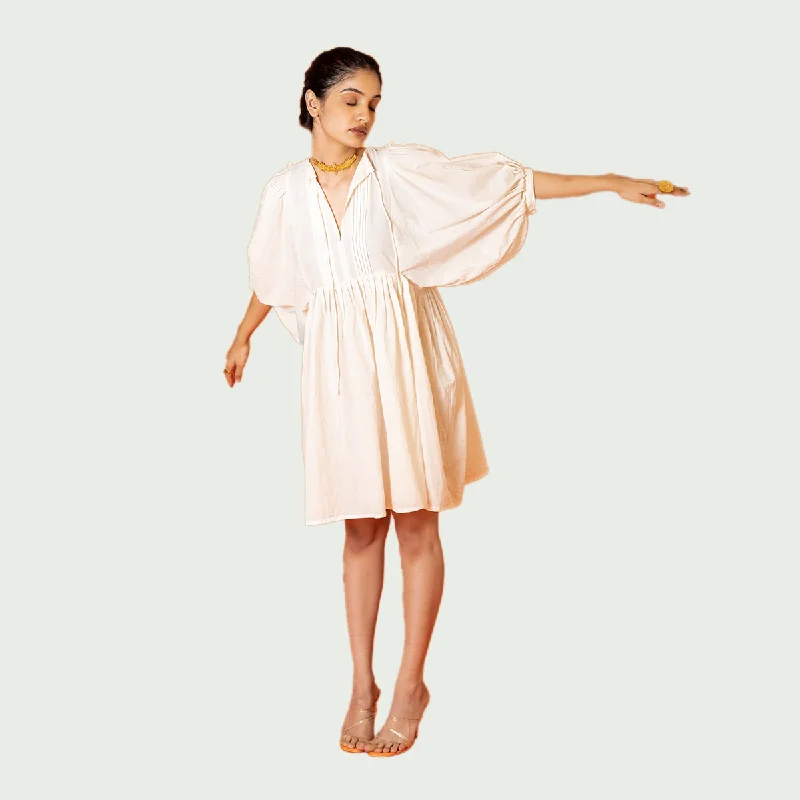 Organic Cotton Pleated Dress | White