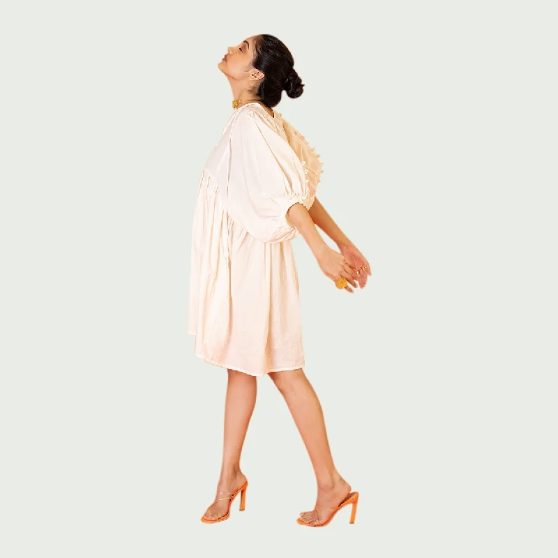 Organic Cotton Pleated Dress | White