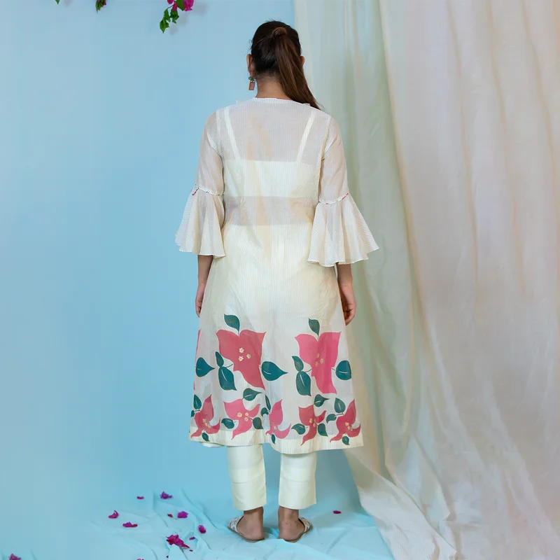 Chanderi Silk Cape Co-Ord Set | Off White