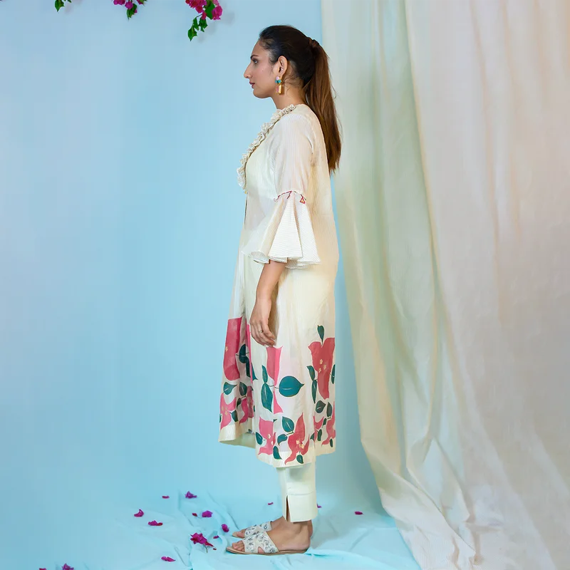 Chanderi Silk Cape Co-Ord Set | Off White