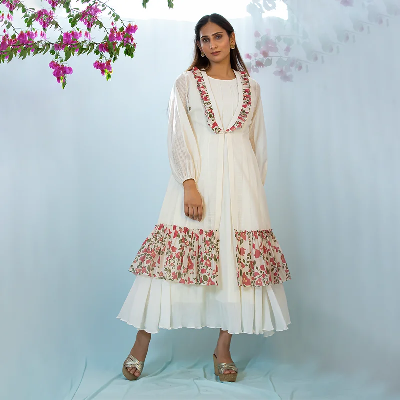 Chanderi Silk Tunic With Cape | Off White