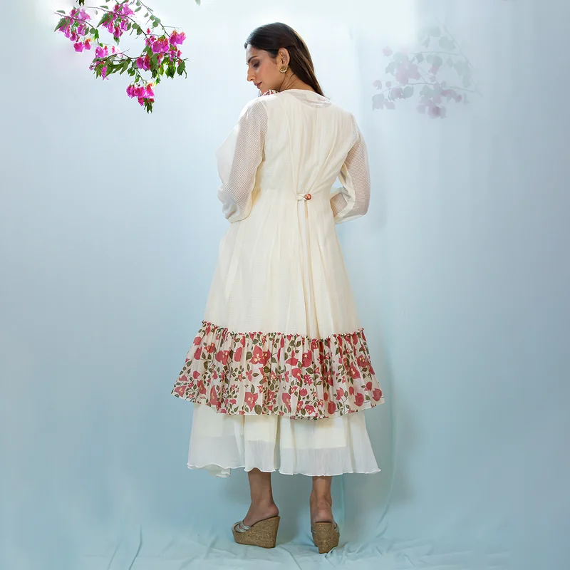 Chanderi Silk Tunic With Cape | Off White