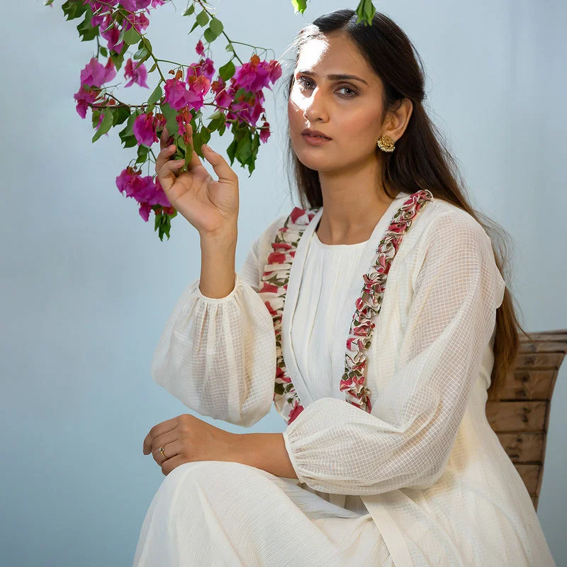 Chanderi Silk Tunic With Cape | Off White