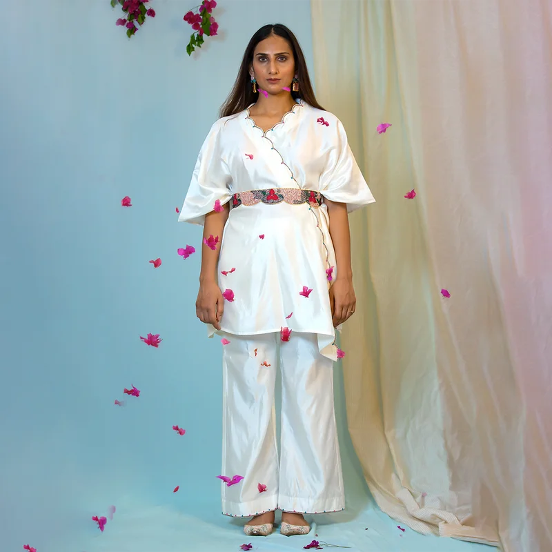 Silk Kaftan Co-Ord Set | Off White