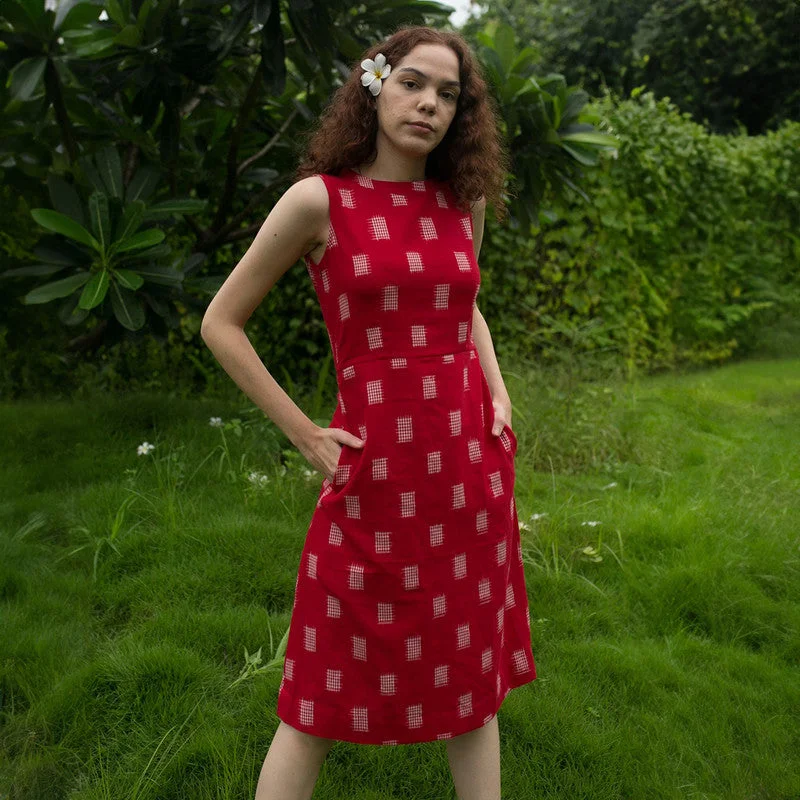 Cotton Ikat Dress | Sleeveless | Red