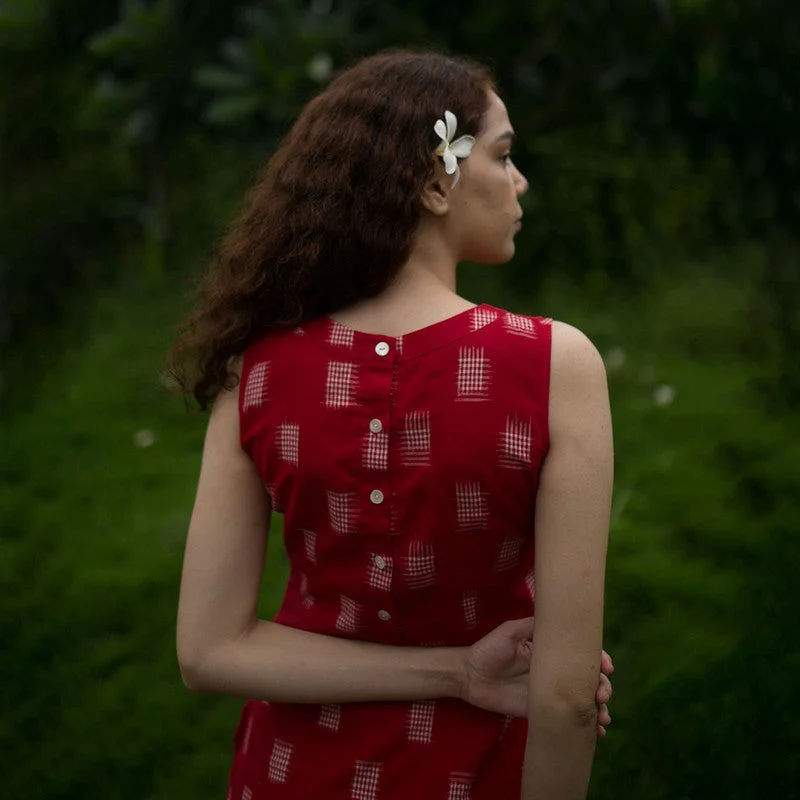 Cotton Ikat Dress | Sleeveless | Red