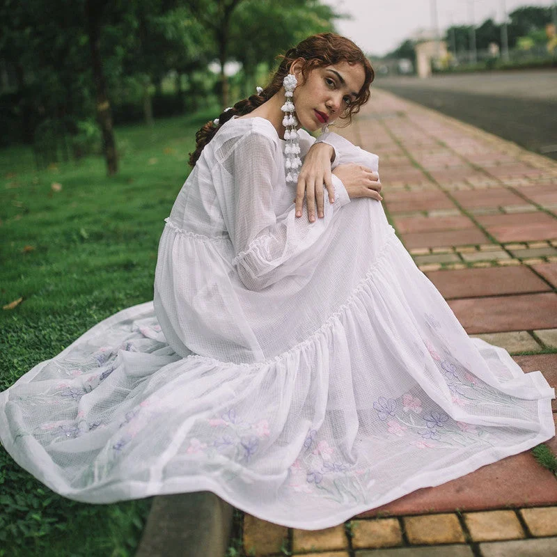 Long Gown Sheer Dress & Slip | Cotton Kota | White