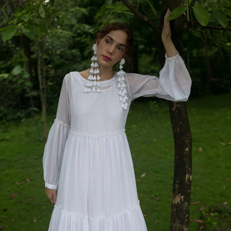 Long Gown Sheer Dress & Slip | Cotton Kota | White