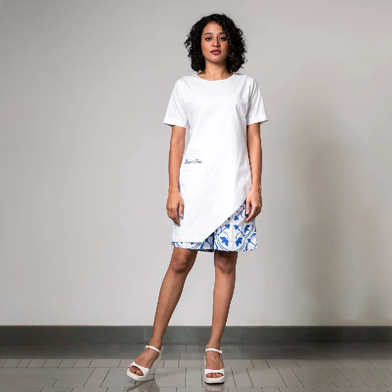 Poplin Co Ord Set for Women | Digital Print | Shorts & Top | White & Blue