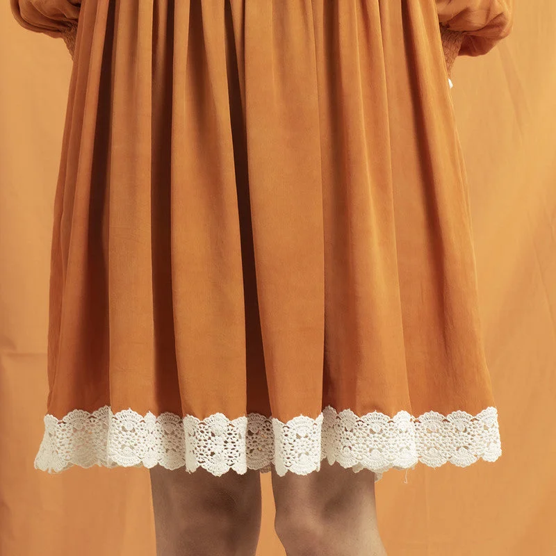 Recycled Orange Peel Bell Sleeve Dress | Brown