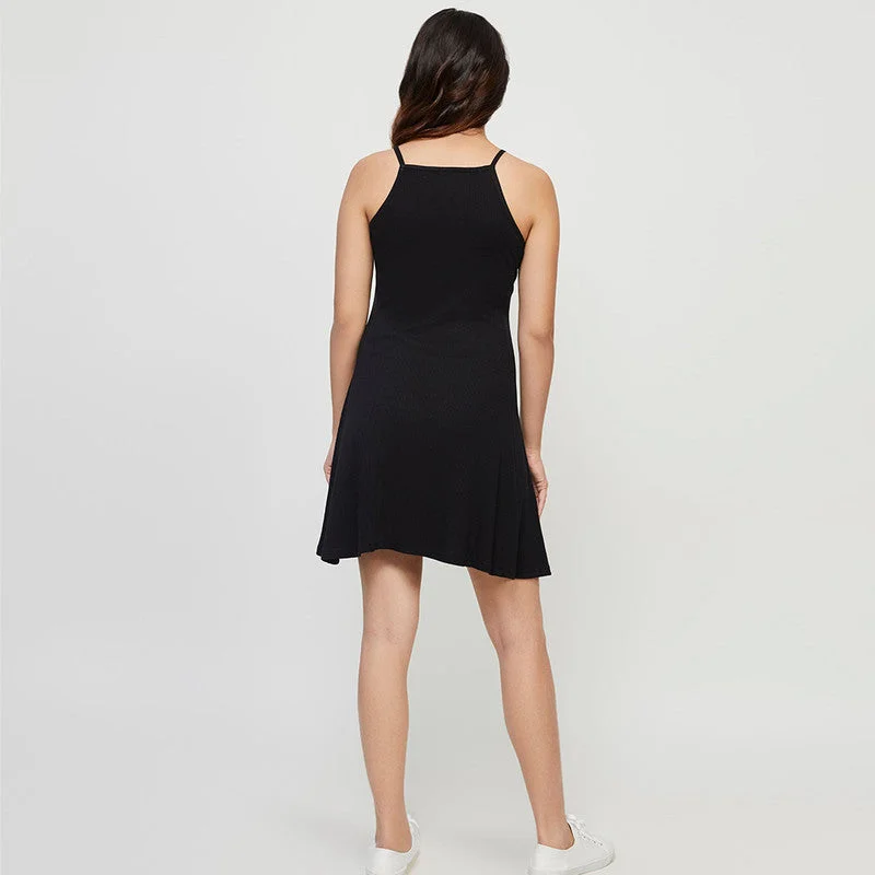 Cotton Ribbed Skater Dress | Black