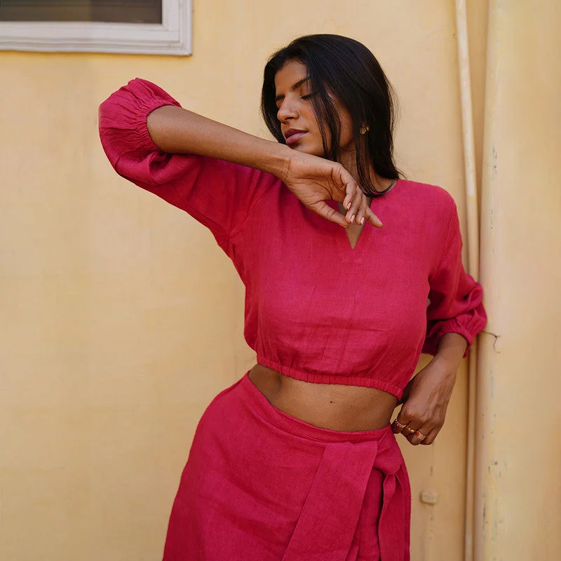 Linen Crop Top | Magenta