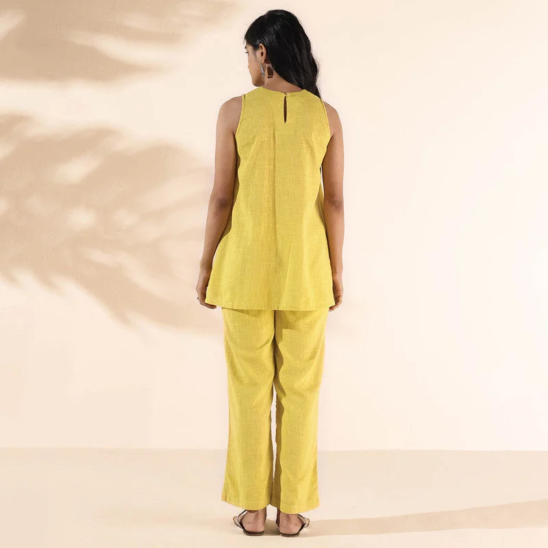 Cotton Co Ord Set for Women | Lime | Sleeveless