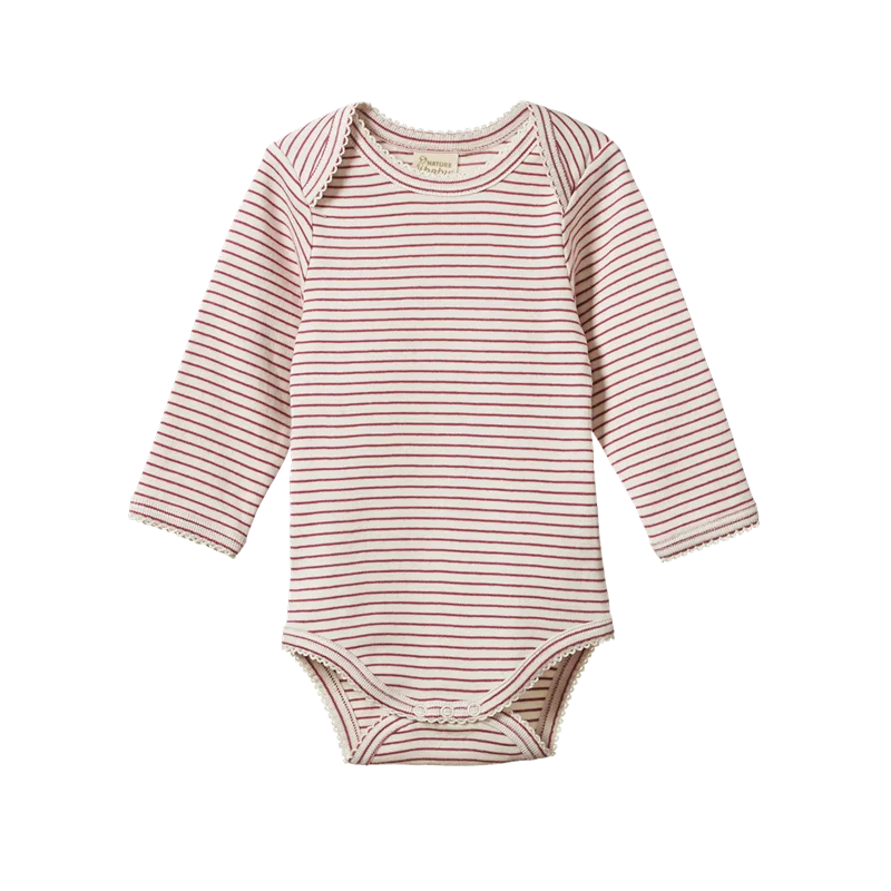 Nature Baby - Long Sleeve Bodysuit - Rhubarb Pinstripe