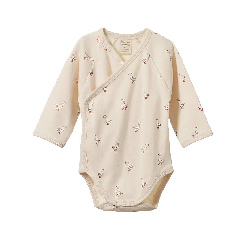 Nature Baby - Long Sleeve Kimono Bodysuit - Goosey Print