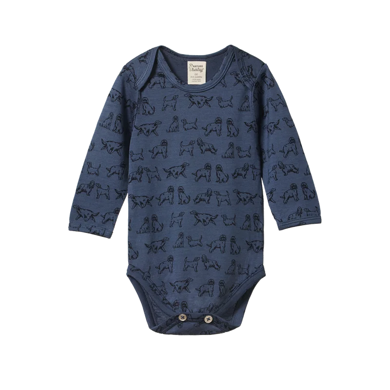 Nature Baby - Long Sleeve Merino Bodysuit - Dog Days