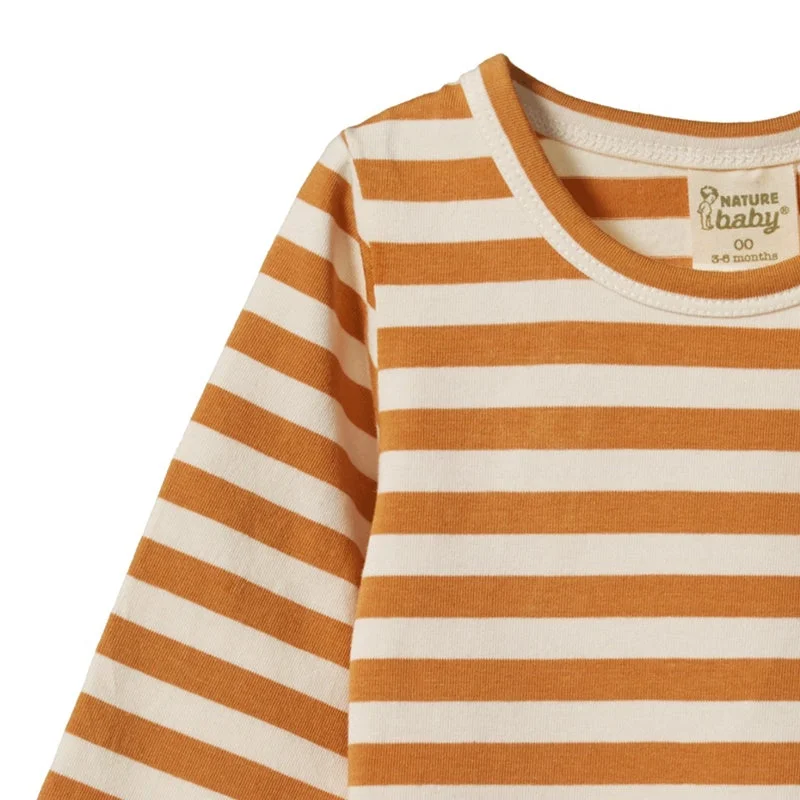 Nature Baby - Stretch Jersey  Long Sleeve Bodysuit - Straw Sea Stripe