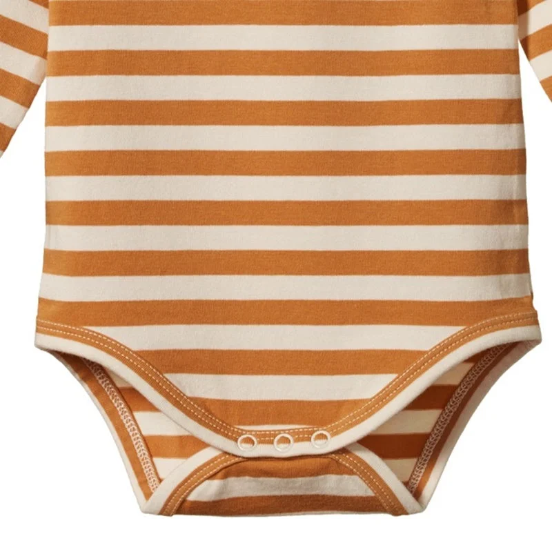 Nature Baby - Stretch Jersey  Long Sleeve Bodysuit - Straw Sea Stripe