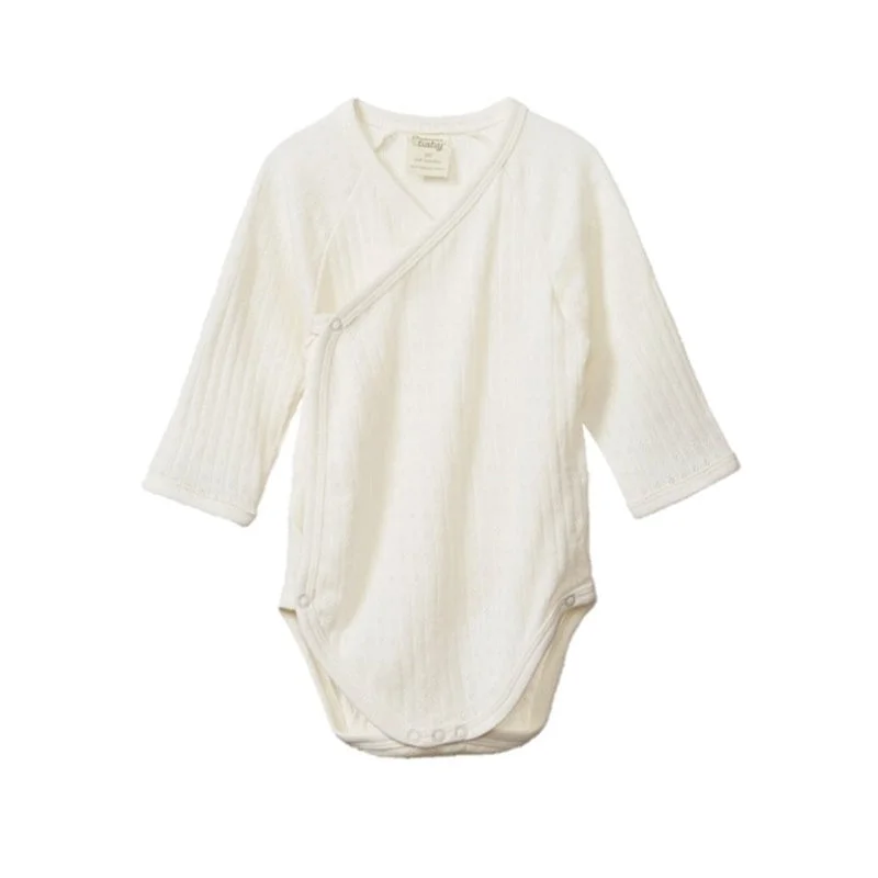 Nature Baby - Long Sleeve  Pointelle Kimono Bodysuit - Natural