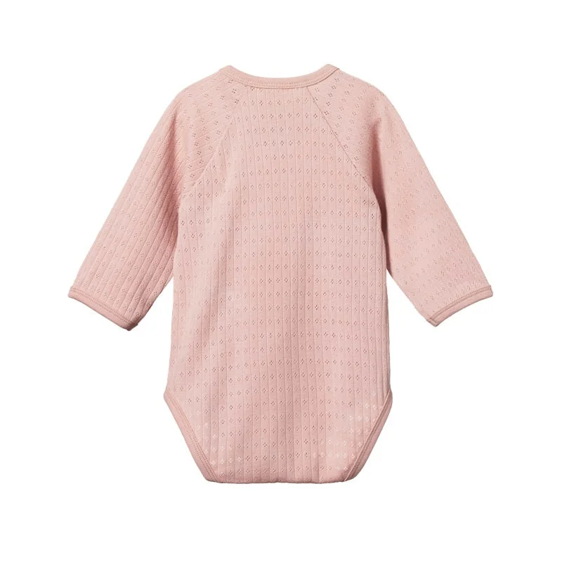 Nature Baby - Long Sleeve Pointelle Kimono Bodysuit - Rose Bud