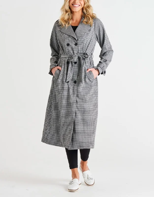 Ponte Trench Coat - Black Houndstooth