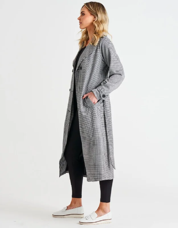 Ponte Trench Coat - Black Houndstooth