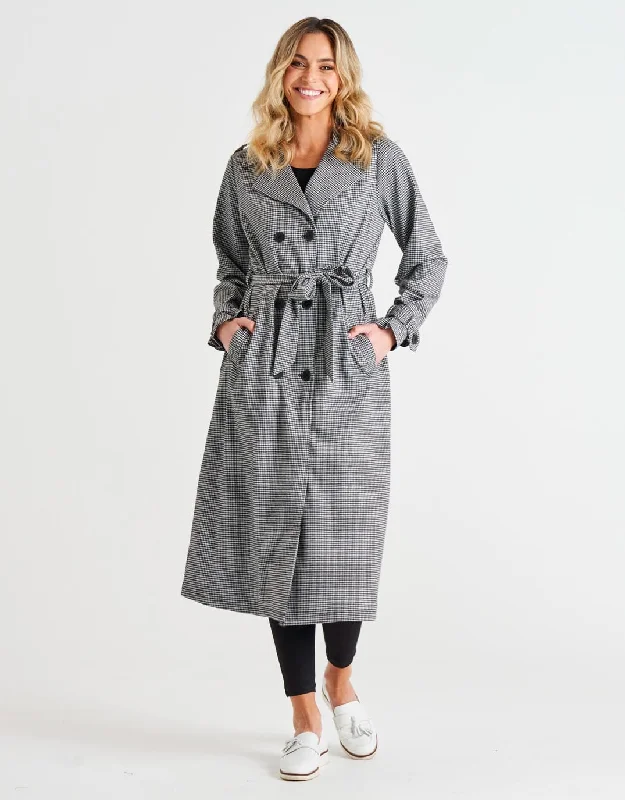 Ponte Trench Coat - Black Houndstooth