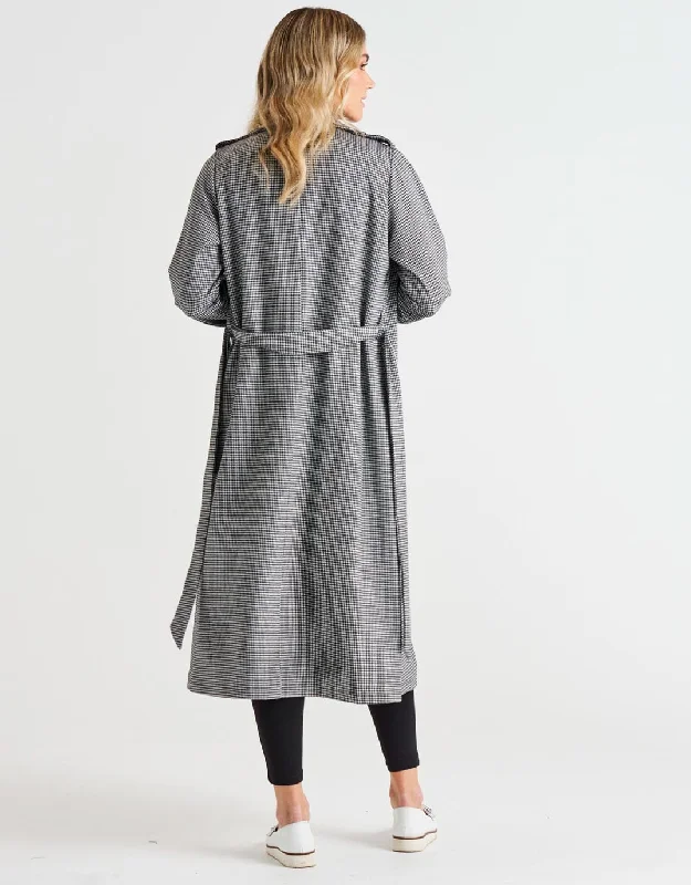 Ponte Trench Coat - Black Houndstooth