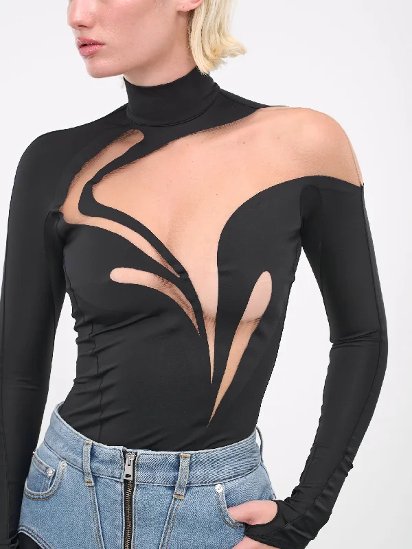 Swirly Bodysuit (1B00219842-BLACK-NUDE01)