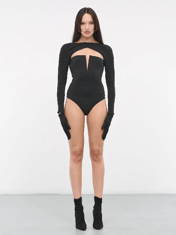 Slit Gloved Bodysuit (59020A-VXE016-001-BLACK)