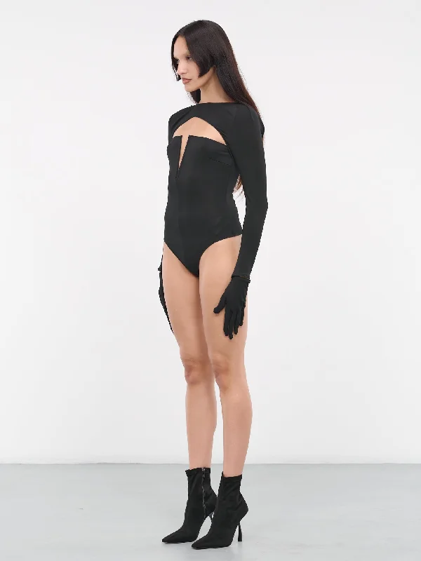 Slit Gloved Bodysuit (59020A-VXE016-001-BLACK)