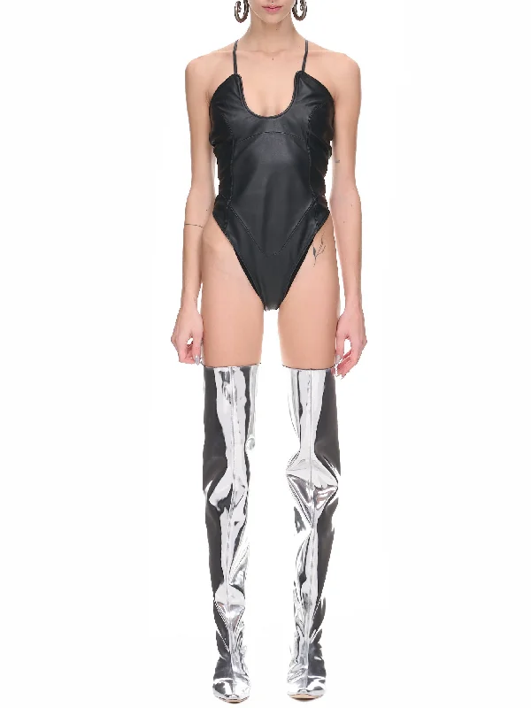 Cut-Out Leather Bodysuit (W-132807-BLACK)