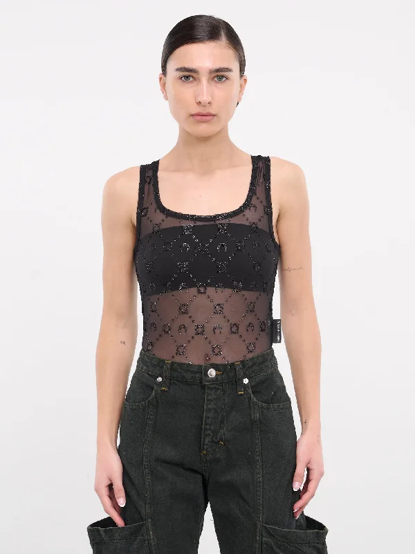 Mesh Monogram Bodysuit (WUW050-CJER0036-BLACK)