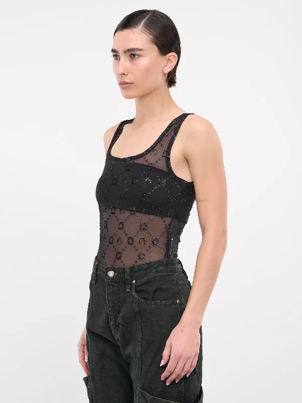 Mesh Monogram Bodysuit (WUW050-CJER0036-BLACK)