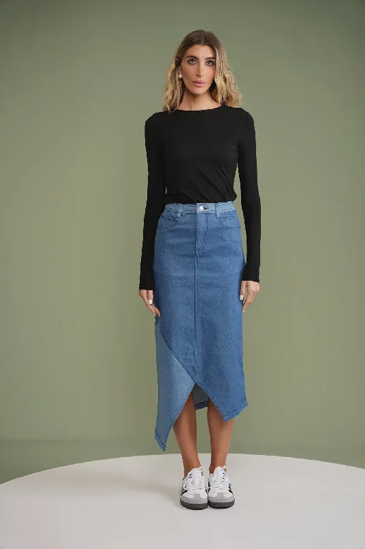 Colorblock Denim Skirt