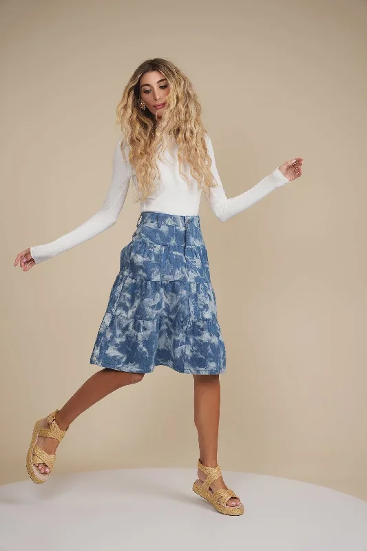 Print Denim Tier Skirt