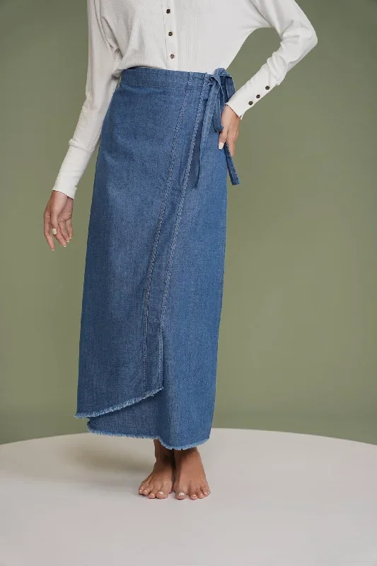 Mock Wrap Denim Skirt