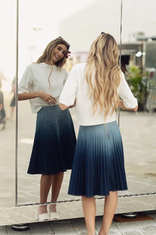 Pleated Ombre Denim Skirt