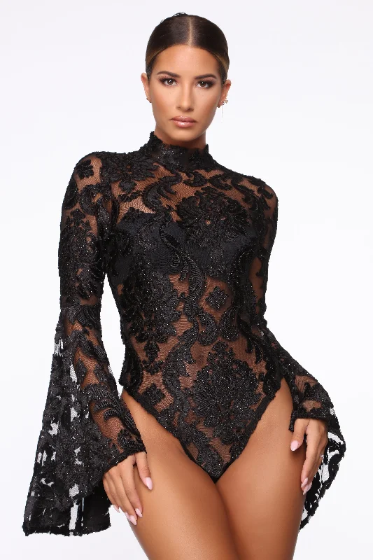 A Night Downtown Mesh Bodysuit - Black