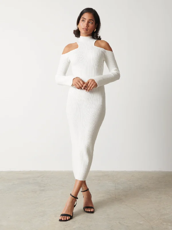 Alivia Cut Out Shoulder Midaxi Knit Dress - Cream