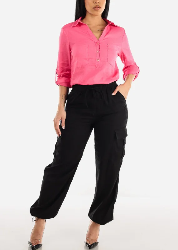 black-linen-high-waist-cargo-pants-drawstring-hem-6879pnblk