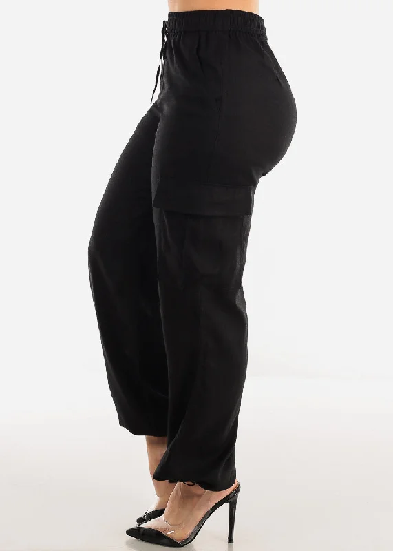 black-linen-high-waist-cargo-pants-drawstring-hem-6879pnblk