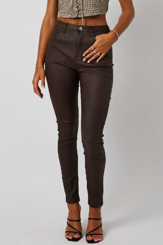 Brown Skinny Jean Wet Look