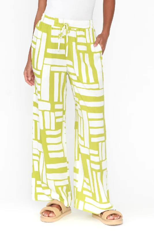 Burrows Green Abstract Wide Leg Pants