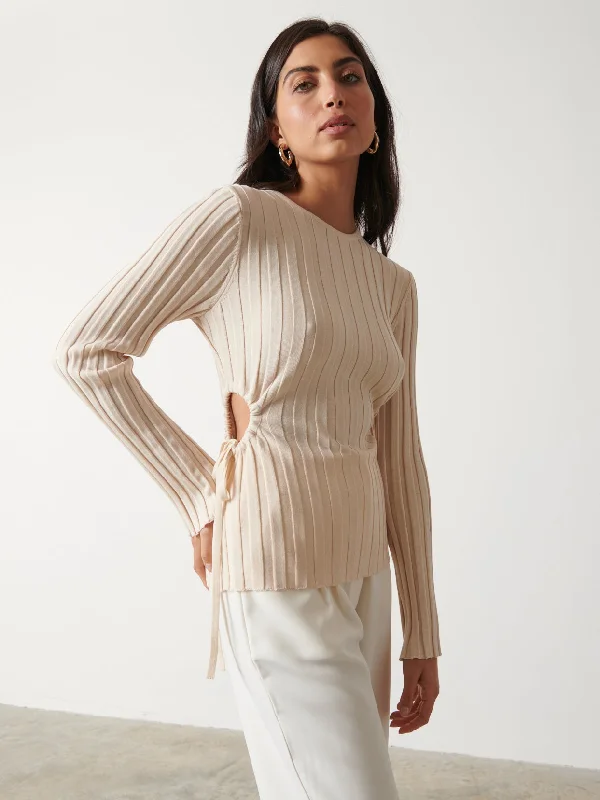 Dahlia Cut Out Waist Knit Top - Cream